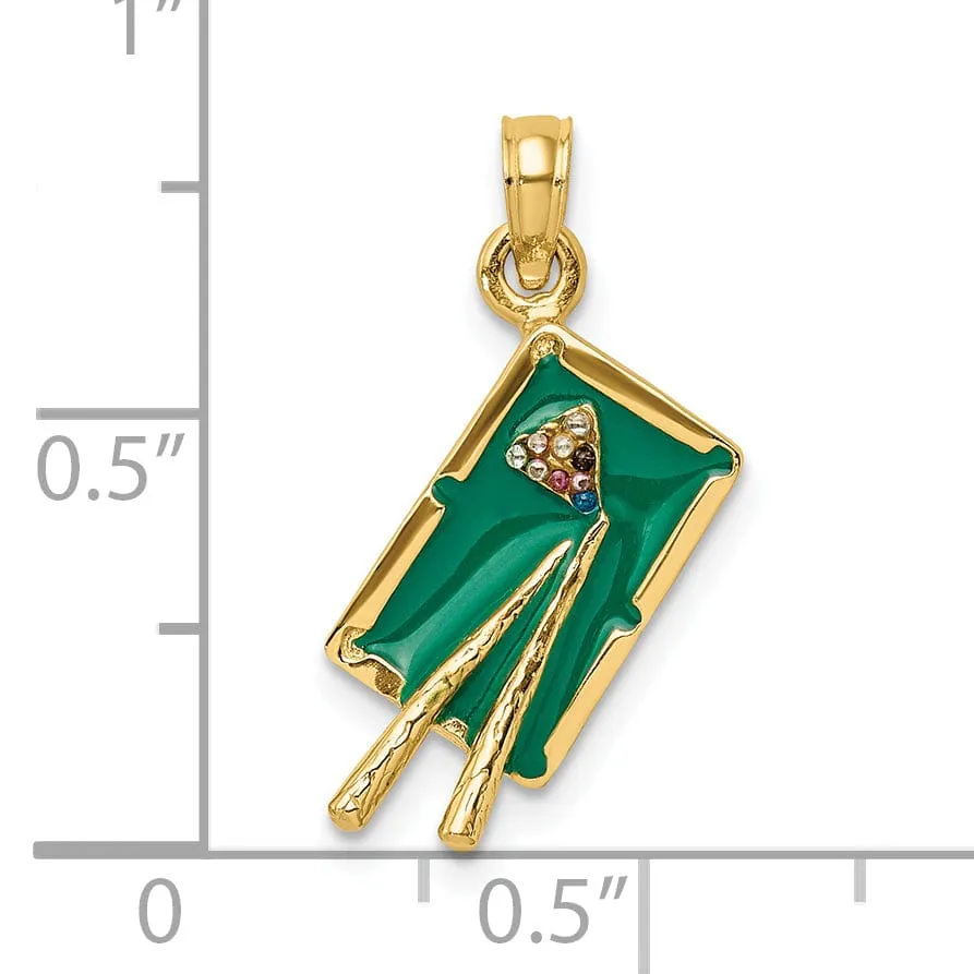 14k Yellow Gold 3-D Pool Table Charm Pendant