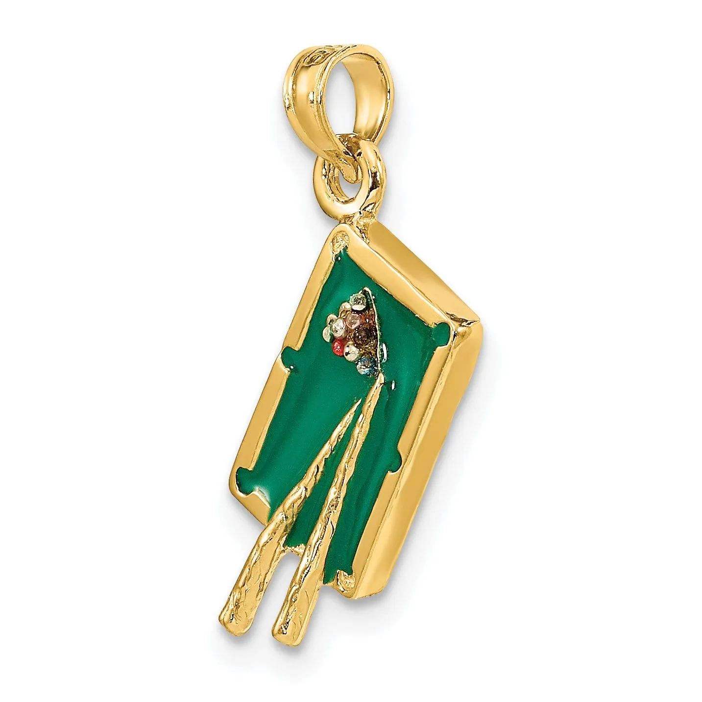 14k Yellow Gold 3-D Pool Table Charm Pendant