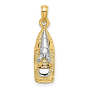 14K Yellow Gold Rhodium Texture Polished Finish 3-Dimensional Wave Runner with Moveable Seat Charm Pendant