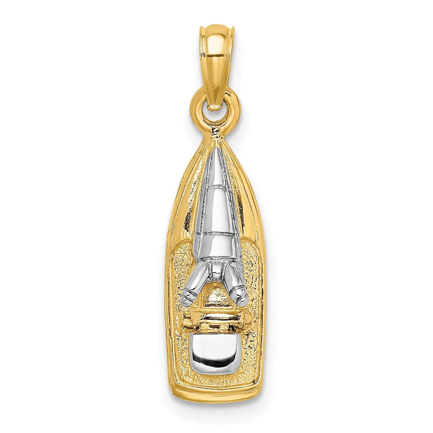 14K Yellow Gold Rhodium Texture Polished Finish 3-Dimensional Wave Runner with Moveable Seat Charm Pendant