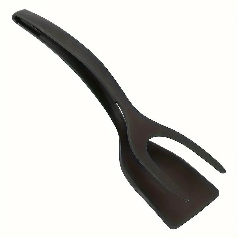 2-in-1 Multifunctional Kitchen Tool - Egg & Steak Spatula with Barbecue Tongs, Durable Plastic, Ideal for Flipping Foods & Baking