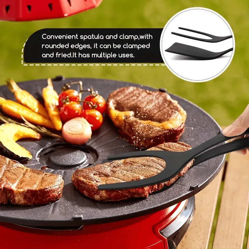 2-in-1 Multifunctional Kitchen Tool - Egg & Steak Spatula with Barbecue Tongs, Durable Plastic, Ideal for Flipping Foods & Baking