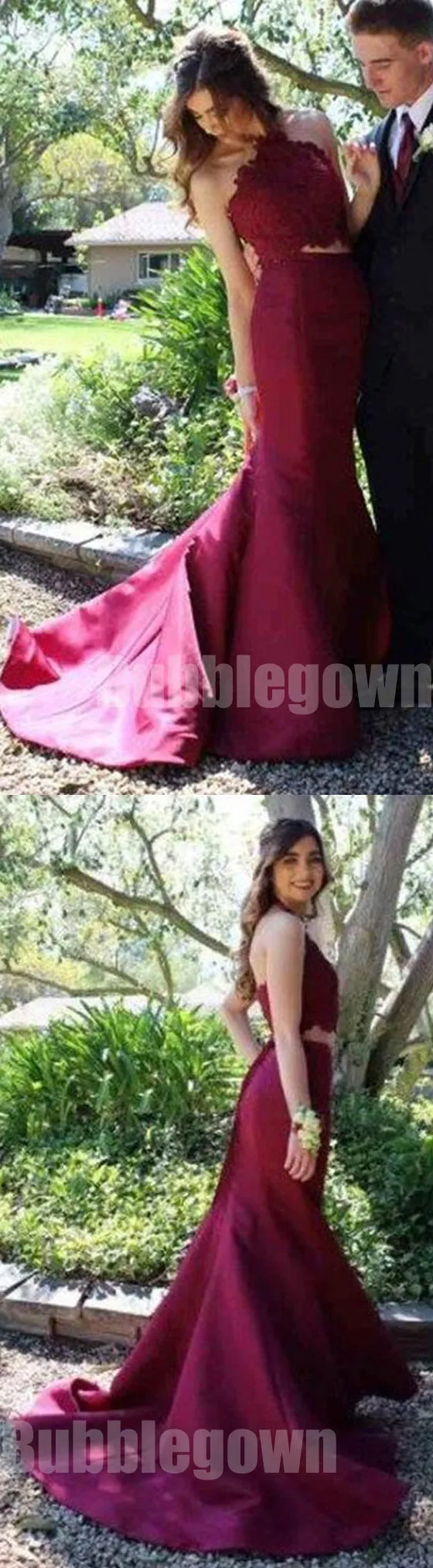 2 Pieces Haler Mermaid Sexy Cheap Long Bridesmaid Prom Dresses, BGP035