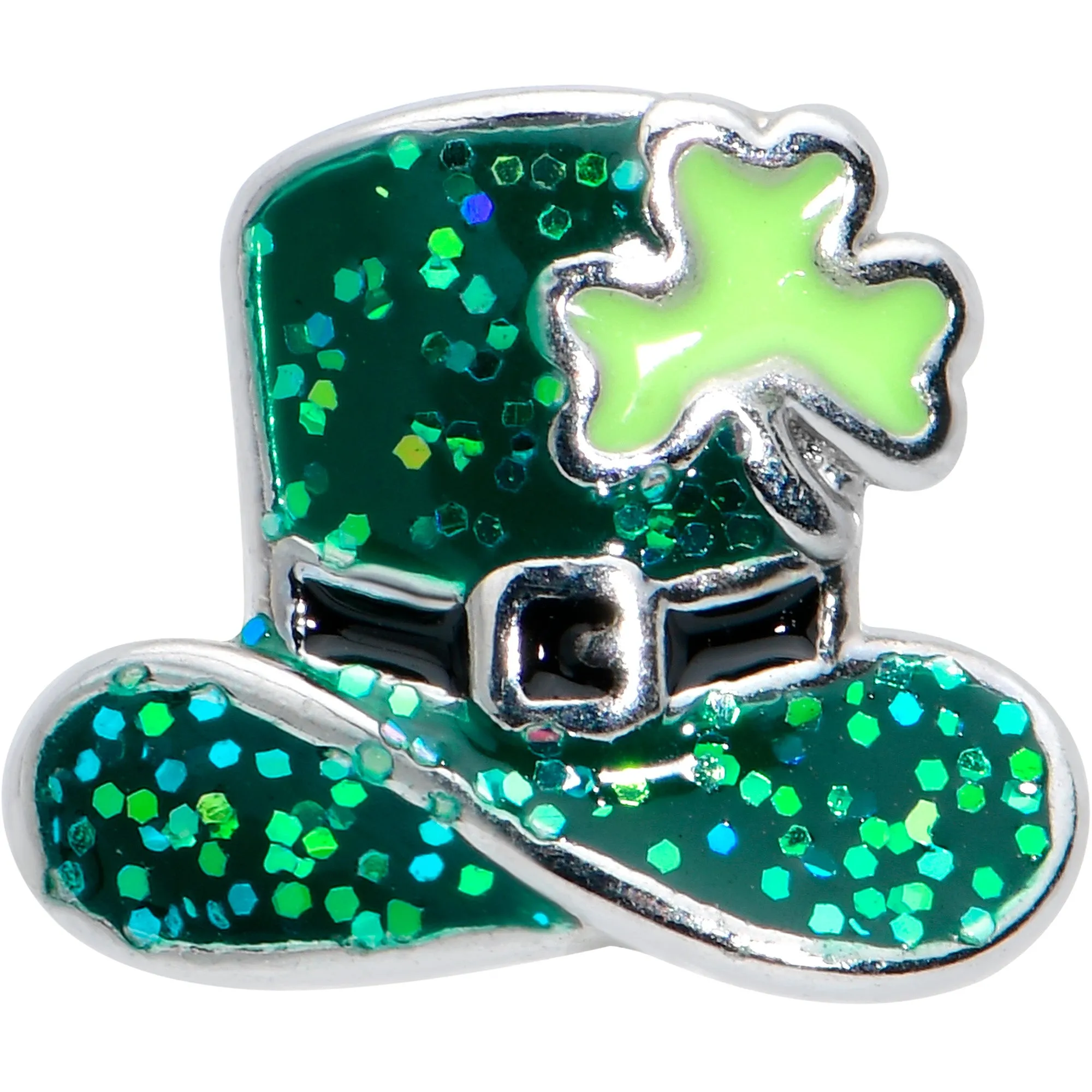 20 Gauge 7mm Glitter Top Hat Shamrock St Patricks L Shape Nose Ring