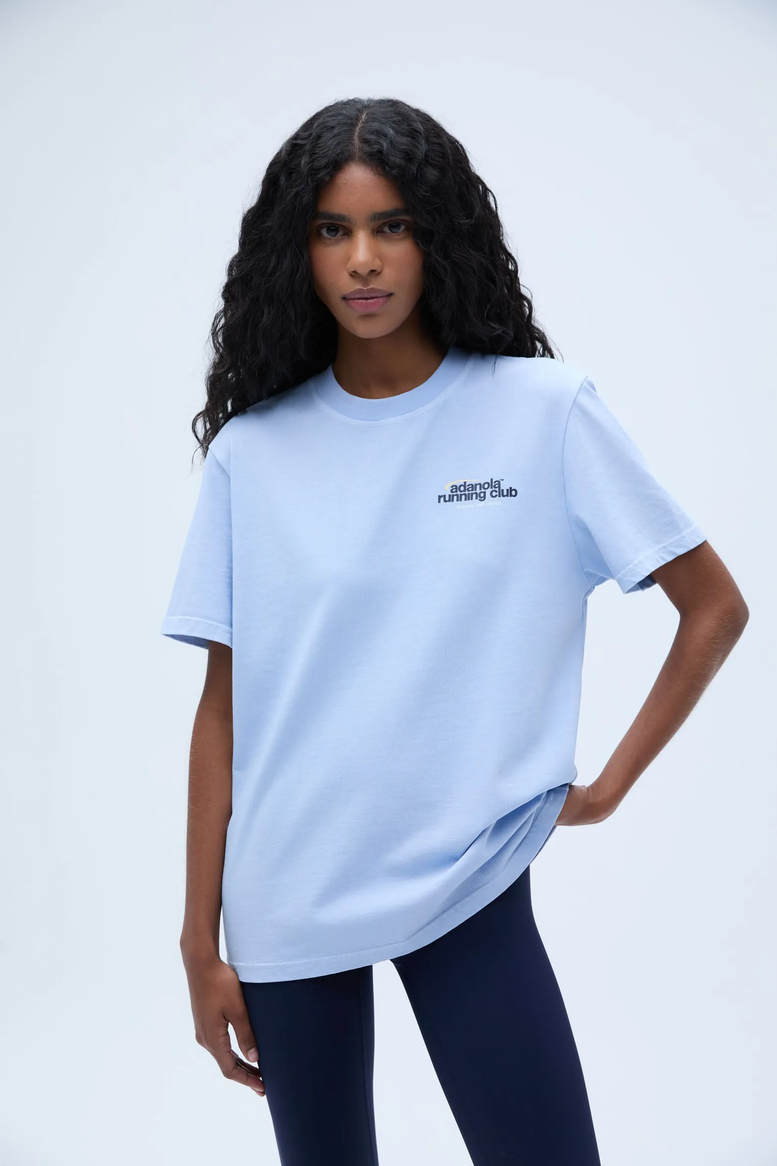 Adanola Running Short Sleeve Oversized T-shirt - Powder Blue/Navy Blue