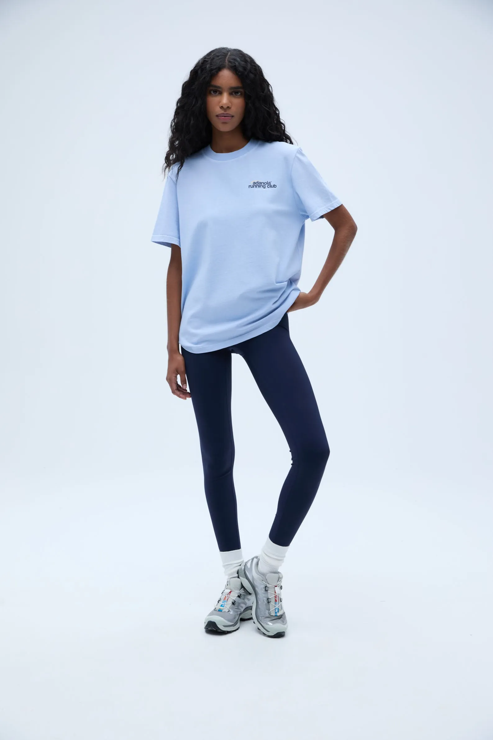 Adanola Running Short Sleeve Oversized T-shirt - Powder Blue/Navy Blue