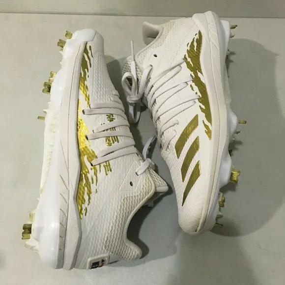 ADIDAS AFTERBURNER 6 SPEED TRAP WHITE/GOLD CLEATS 8-NICE!