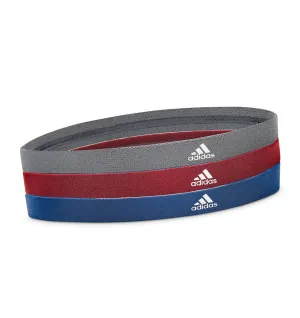 adidas Sports Hair Bands - Metallic Grey/Blue/Burgundy (3 Pack)
