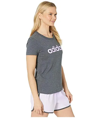 adidas Women's Essentials Linear Slim Tee Dark Gray Heather/Purple Tint X-Small