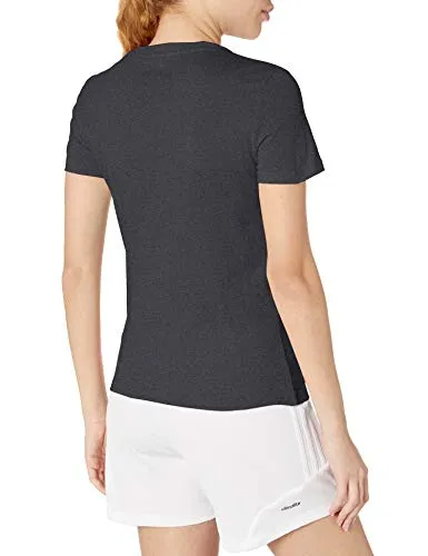 adidas Women's Essentials Linear Slim Tee Dark Gray Heather/Purple Tint X-Small