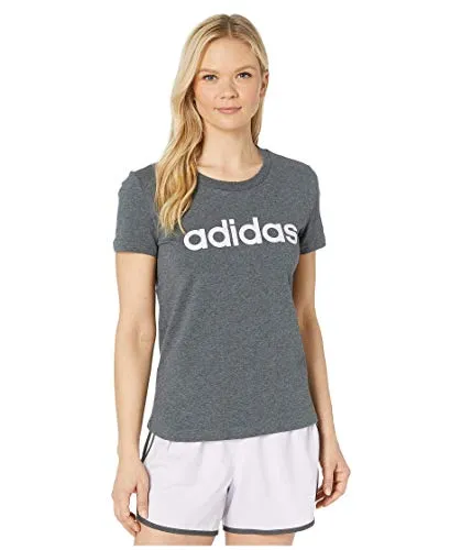 adidas Women's Essentials Linear Slim Tee Dark Gray Heather/Purple Tint X-Small