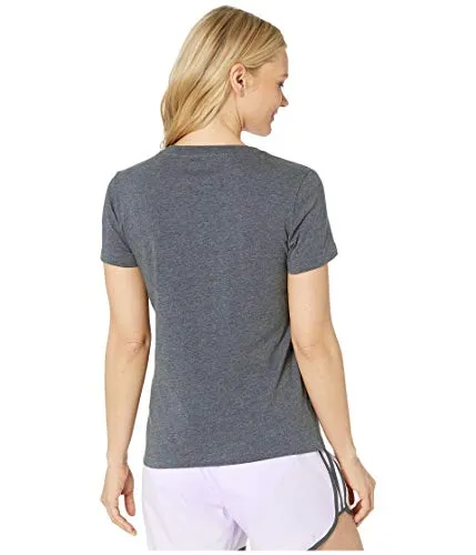 adidas Women's Essentials Linear Slim Tee Dark Gray Heather/Purple Tint X-Small