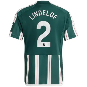 adidas Youth Manchester United Victor Lindelof Away Jersey 23/24 (Green Night/Core White/Active Maroon)
