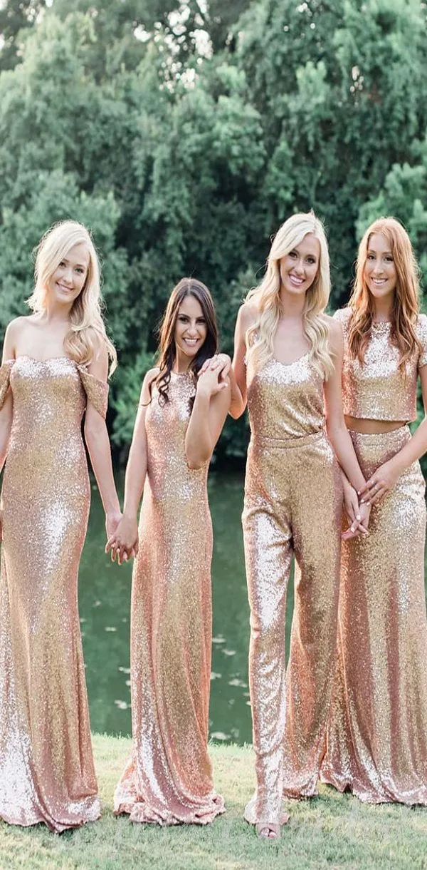 Affordable Mismatched Sequin Sparkly Most Popular Bridesmaid Dresses, Modest Bridesmaid Dress WG560