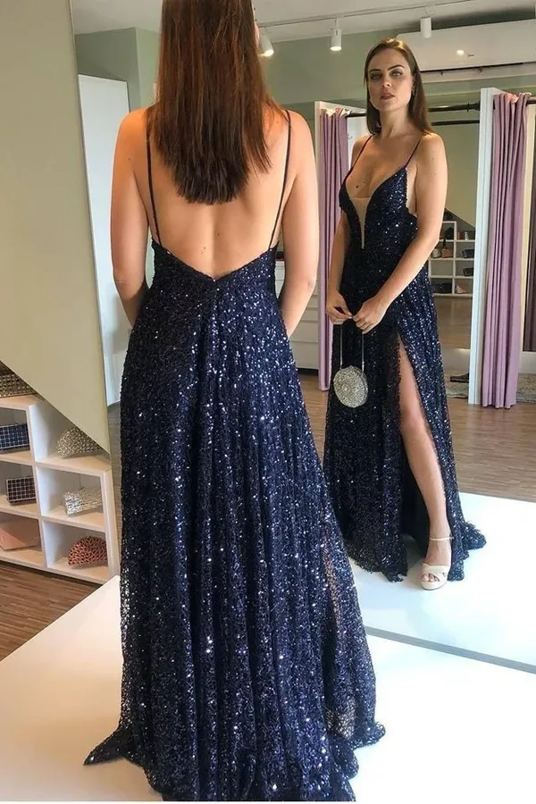 Anneprom New Backless Spaghetti Straps Long Zipper Back Prom Dresses APP0502