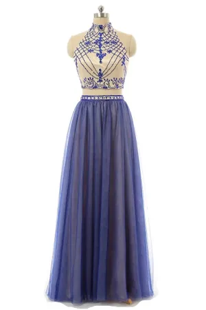 Anneprom Two Piece Backless Tulle Beading Prom/Evening Dress APP0023