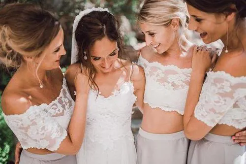 Beautiful Chiffon Lace Top Two pieces Short Sleeve Beach Wedding Bridesmaid Dress, MB200