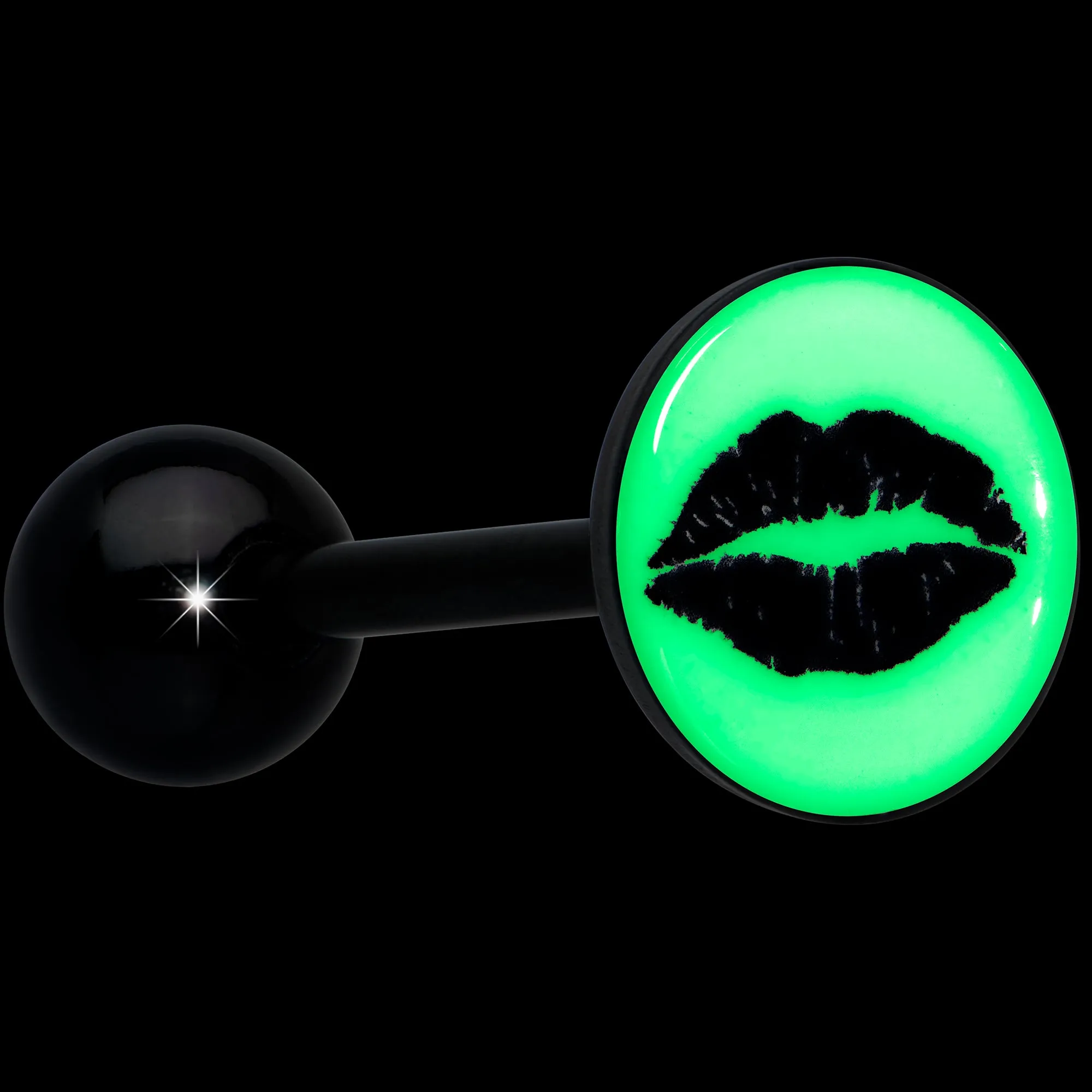 Black Glow in the Dark Lipstick Kiss Mark Barbell Tongue Ring