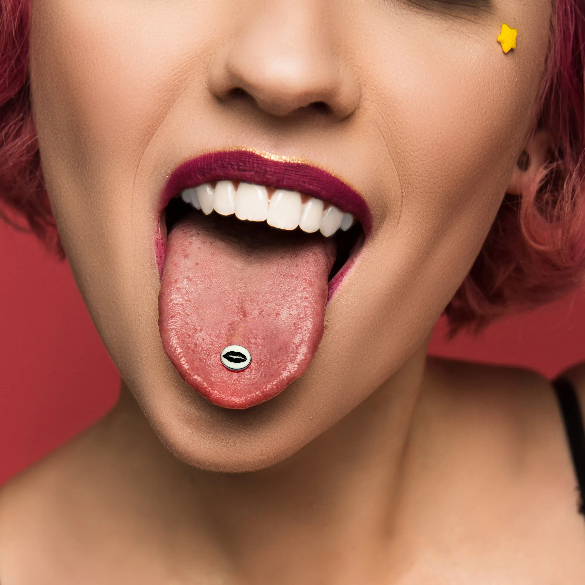 Black Glow in the Dark Lipstick Kiss Mark Barbell Tongue Ring