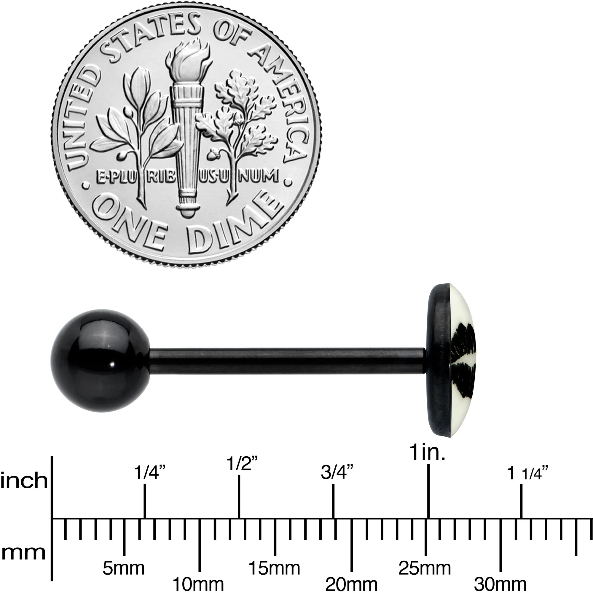 Black Glow in the Dark Lipstick Kiss Mark Barbell Tongue Ring