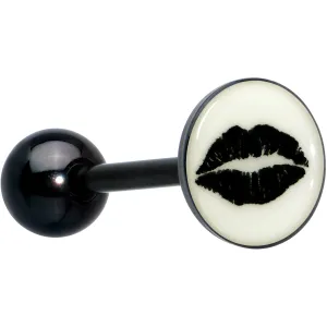 Black Glow in the Dark Lipstick Kiss Mark Barbell Tongue Ring