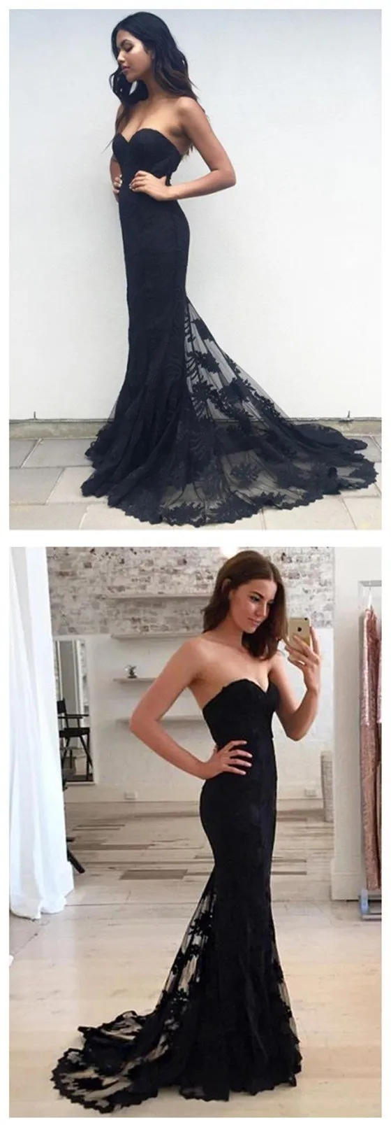 Black Mermaid Sexy Strapless Sweetheart Popular Party Evening Long Prom Dress,PD0041