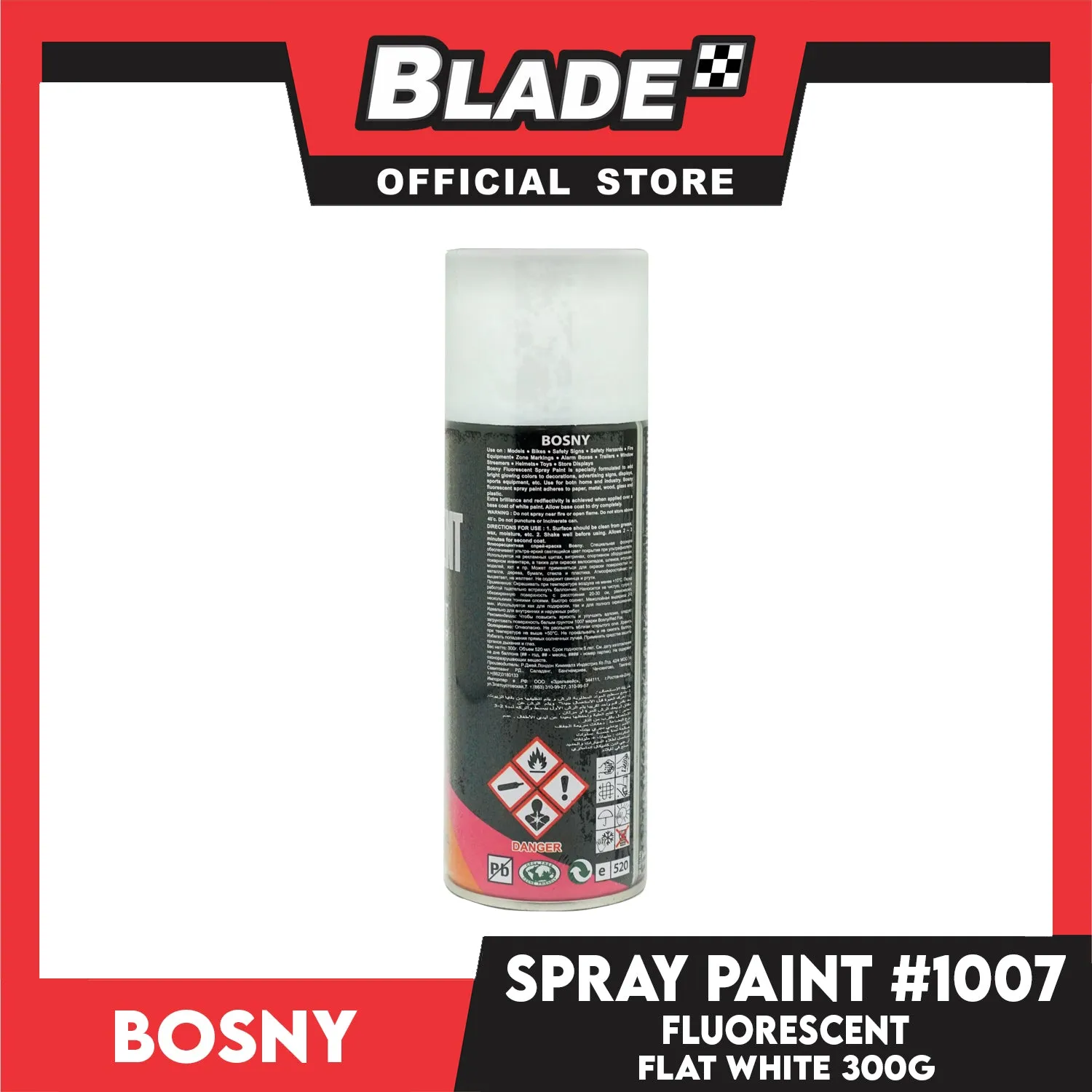 Bosny Flourescent Spray Paint Acrylic Lacquer Flat White #1007 300g
