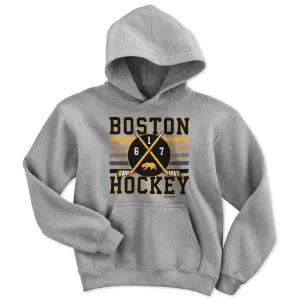 Boston Hockey Crossed Sticks Youth Hoodie