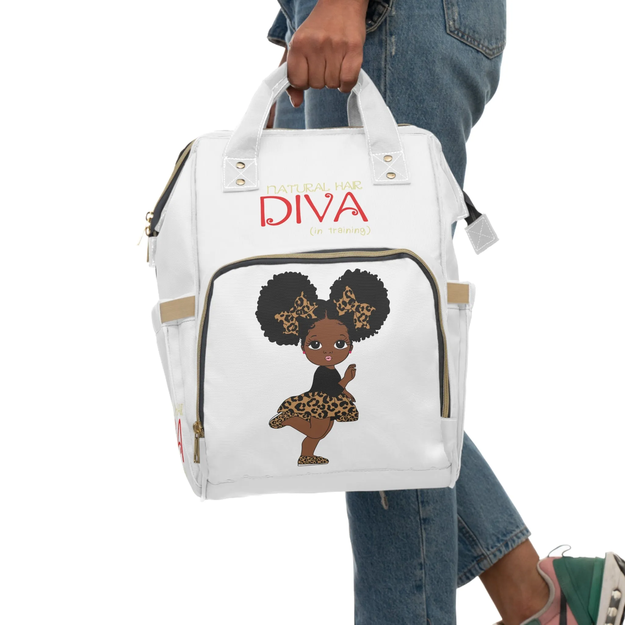 Brown Baby White Multifunctional Diaper Backpack