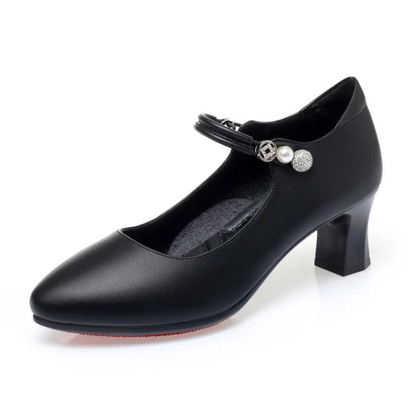 Buckle High Heel Pumps Spring Women's Shoes Cheongsam For Middle-aged Women Leather Shoes Graceful And Fashionable Mom Shoes