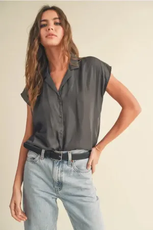 BUTTON DOWN CAP SLEEVE SHIRT