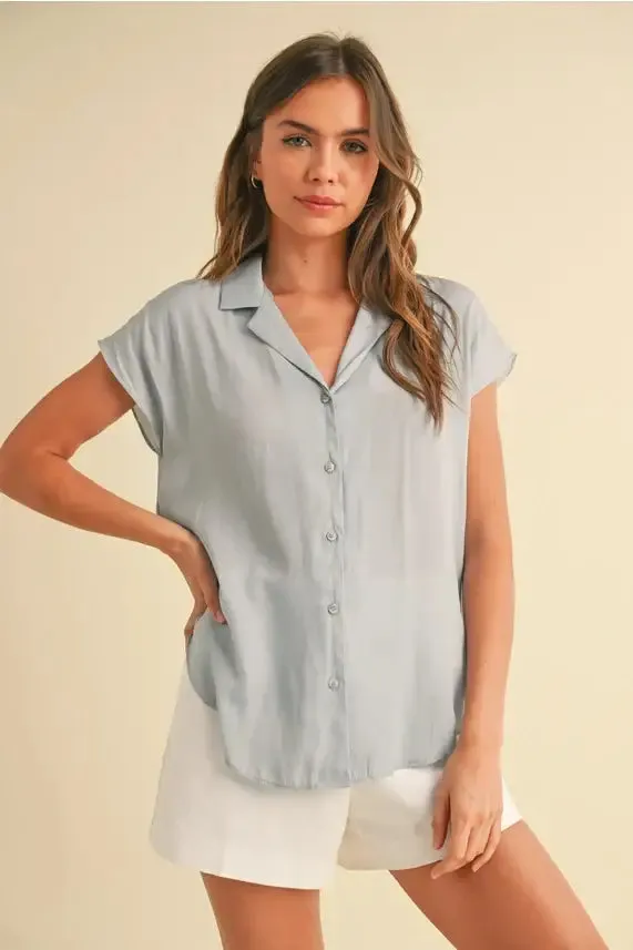 BUTTON DOWN CAP SLEEVE SHIRT