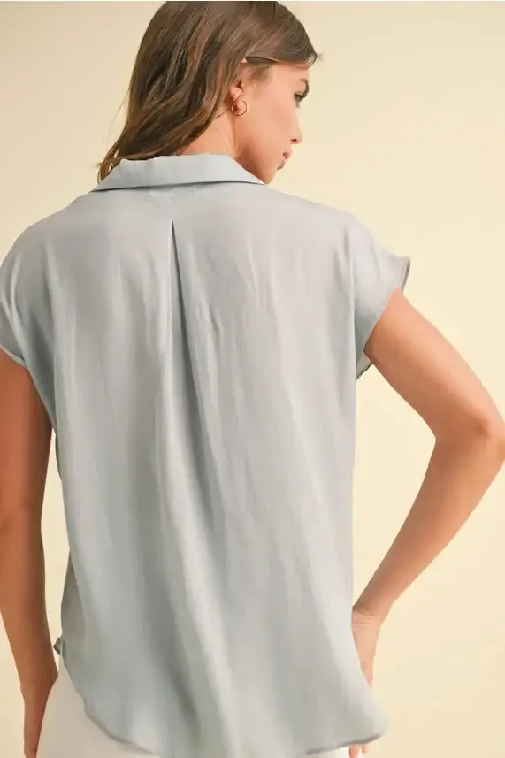 BUTTON DOWN CAP SLEEVE SHIRT