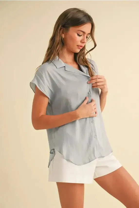 BUTTON DOWN CAP SLEEVE SHIRT