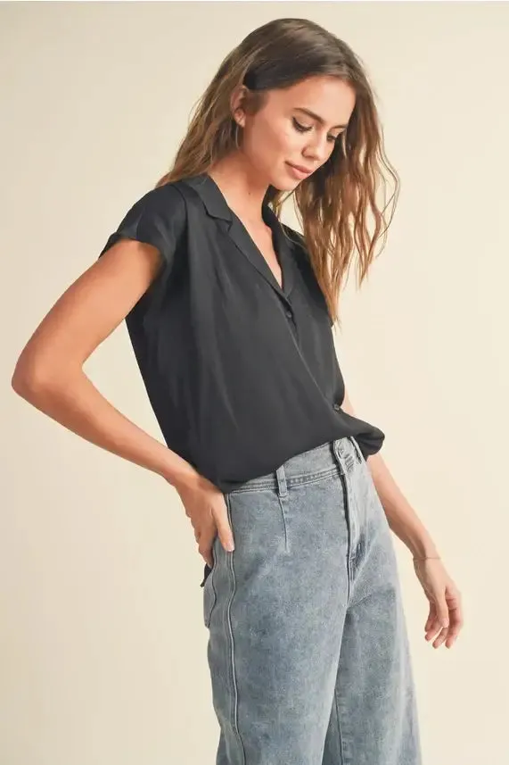 BUTTON DOWN CAP SLEEVE SHIRT