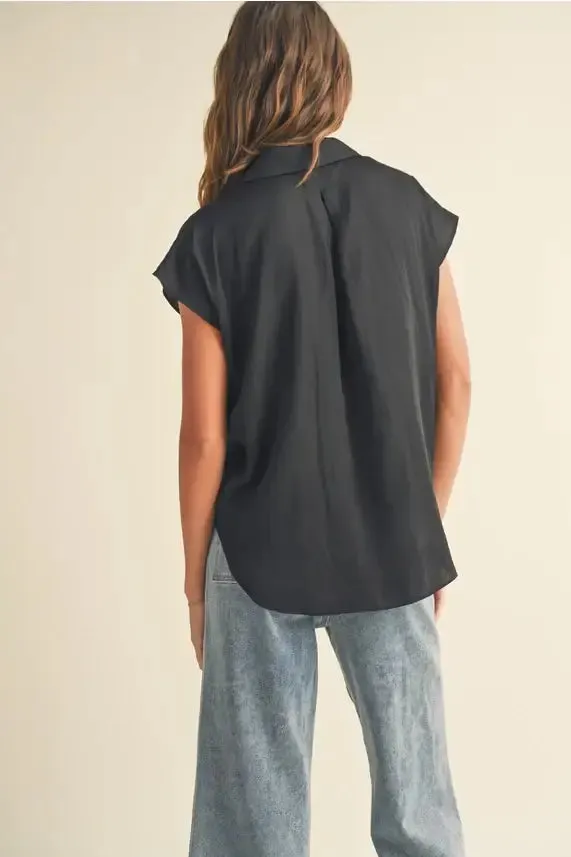 BUTTON DOWN CAP SLEEVE SHIRT