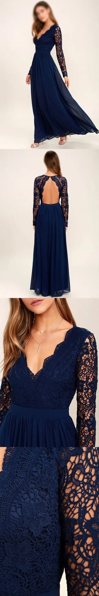 Cheap Chiffon Lace top Long Sleeves Custom Popular Open Back Bridesmaid Dress, WG215