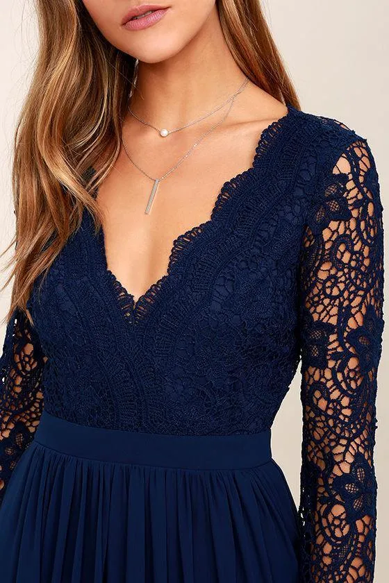 Cheap Chiffon Lace top Long Sleeves Custom Popular Open Back Bridesmaid Dress, WG215