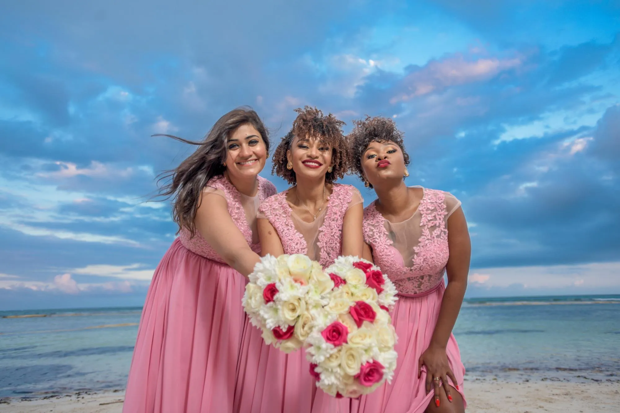 Cheap Chiffon Pink Cap Sleeves  Real Made Split Bridesmaid Dresses, New Popular Wedding Guest Dresses, WG300