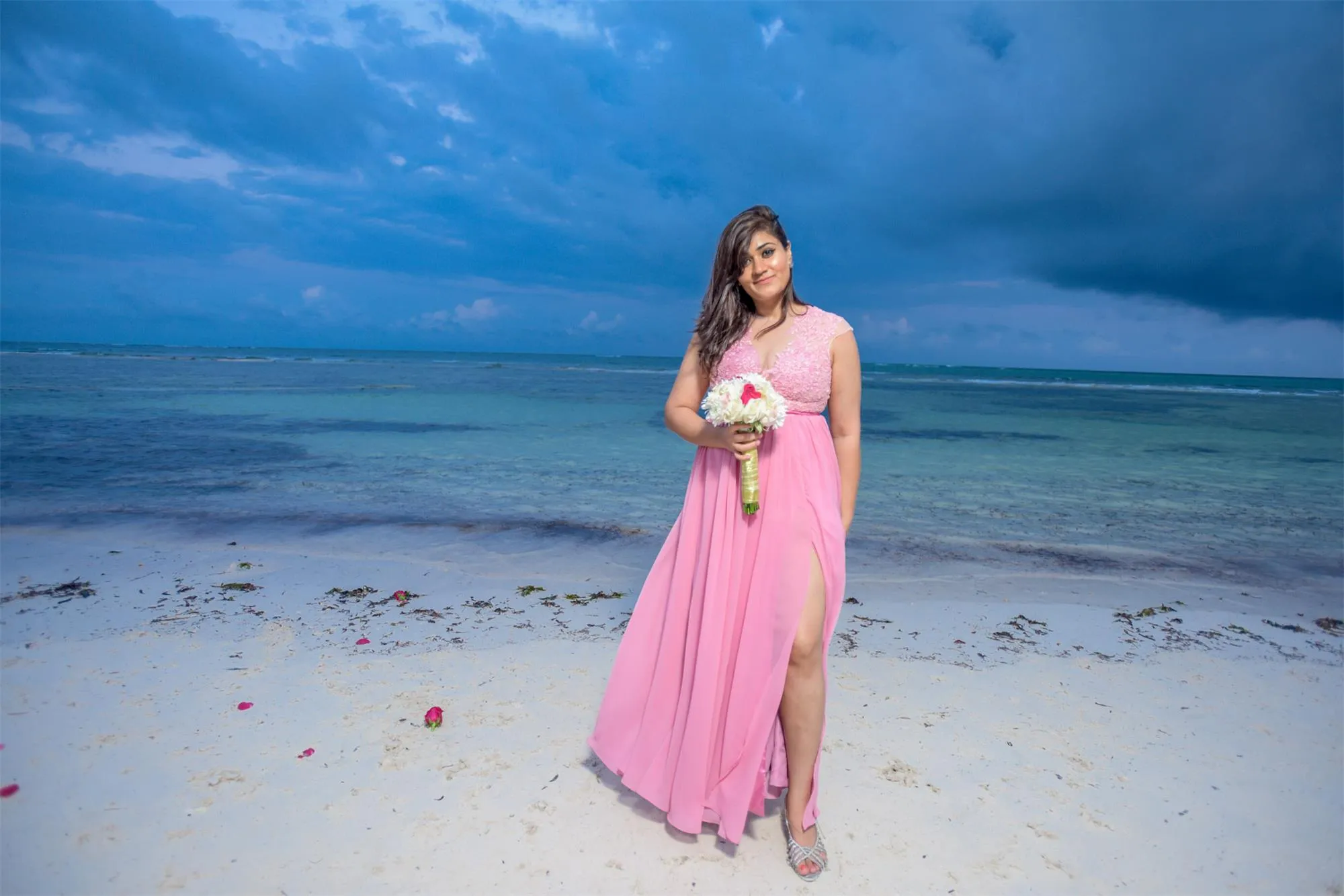 Cheap Chiffon Pink Cap Sleeves  Real Made Split Bridesmaid Dresses, New Popular Wedding Guest Dresses, WG300