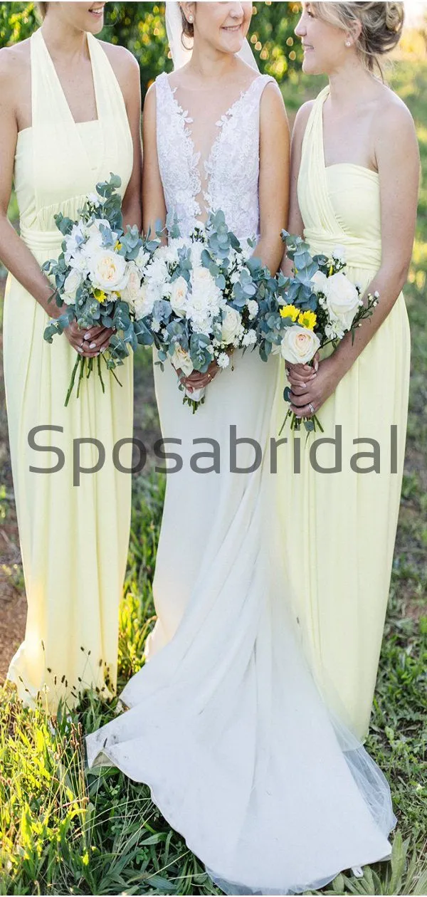 Cheap Pastel Yellow Chiffon Popular Long Bridesmaid Dresses WG790