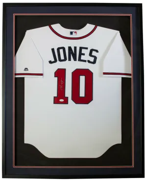 Chipper Jones Signed Framed Braves White Majestic Cool Base Baseball Jersey JSA