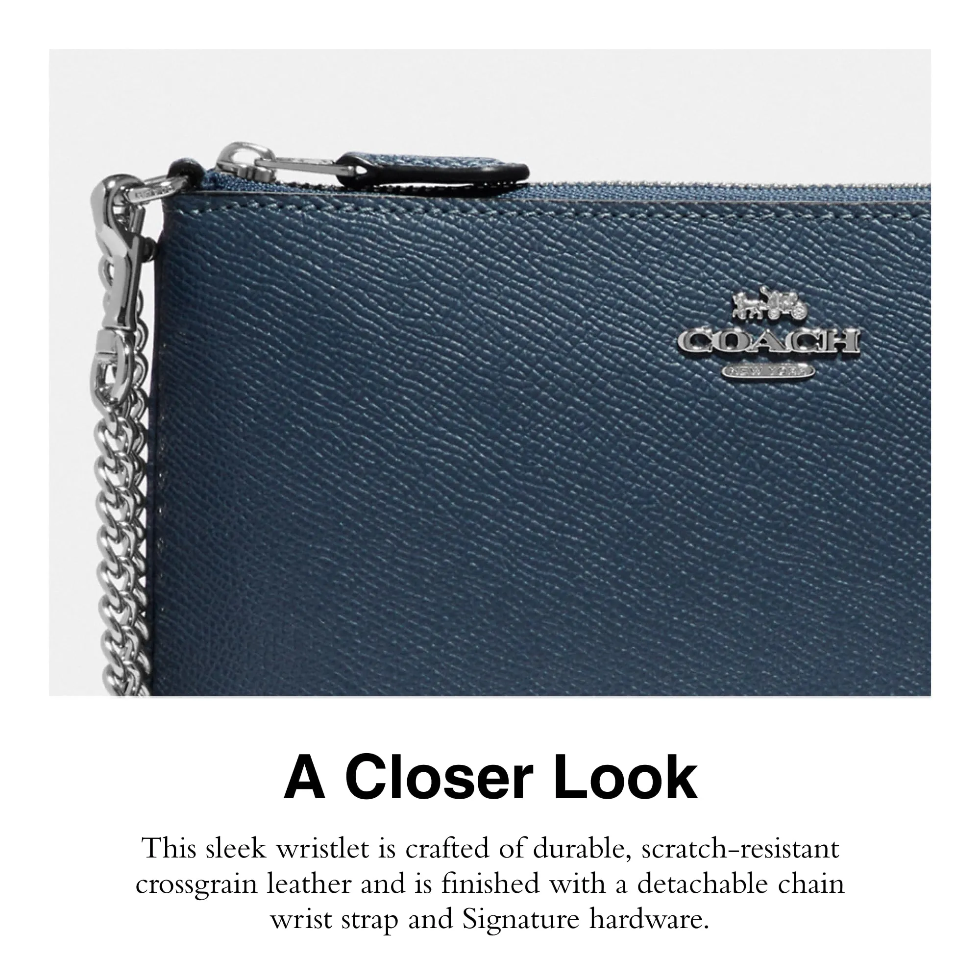 Coach Crossgrain Leather Wristlet w Chain