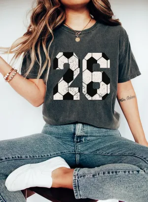 Comfort Colors Custom Vintage Soccer Number Shirt - Soccer Mom Shirt with Number/ Long or Short Sleeve