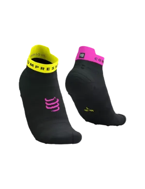 Compressport Unisex's Pro Racing Socks v4.0 Ultralight Run Low - Black/Safe Yellow/Neo Pink