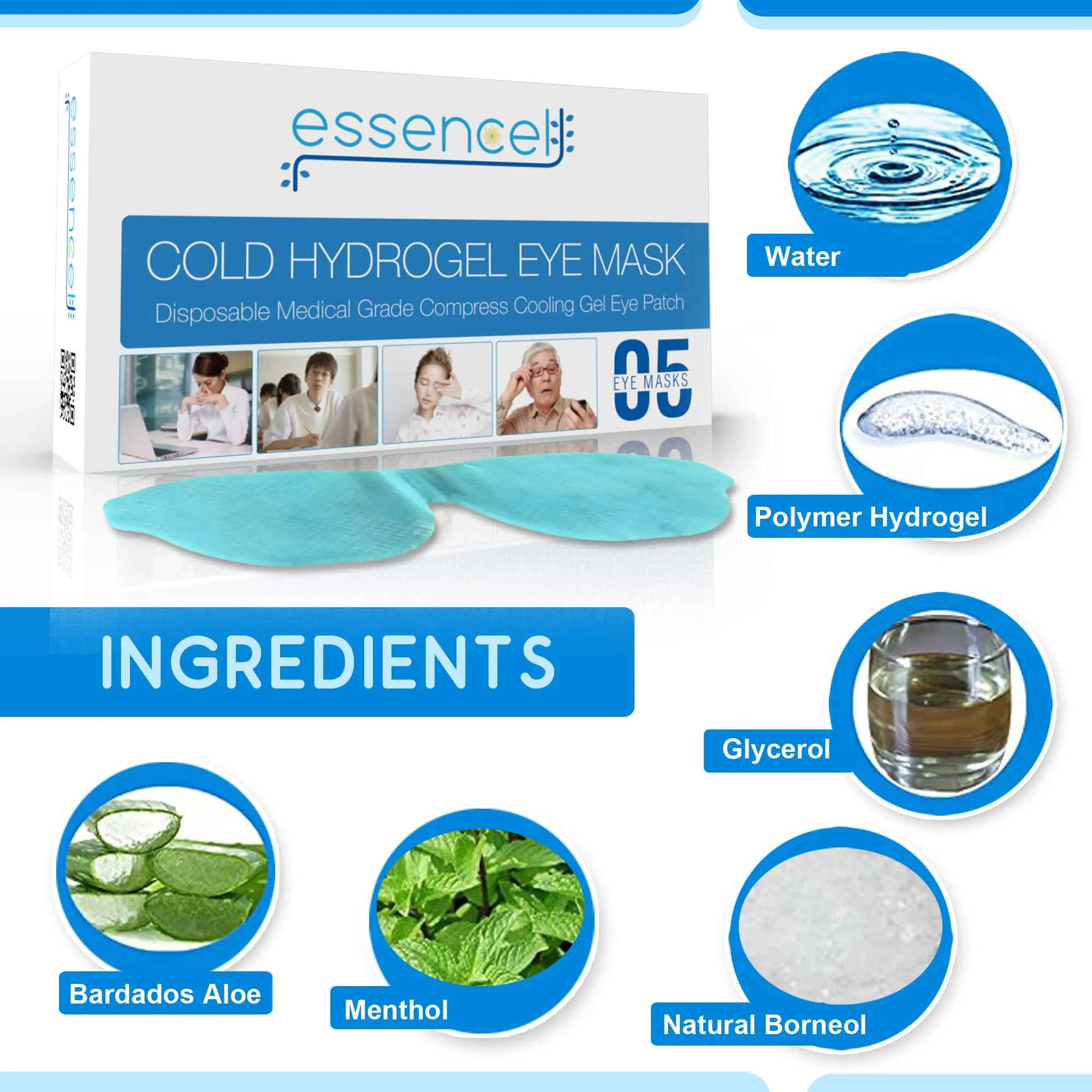 Cooling Gel Hydrating Eye Mask-Cold Eye Compress Pads for Puffy Eyes and Dry Eye Treatment , Sleep Eye Therapy Patch for Dark Circles, Headaches, Migraine, Allergy, Stress Relief