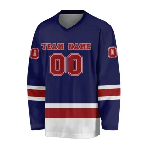 Custom Dark Blue Red-White Hockey Jersey