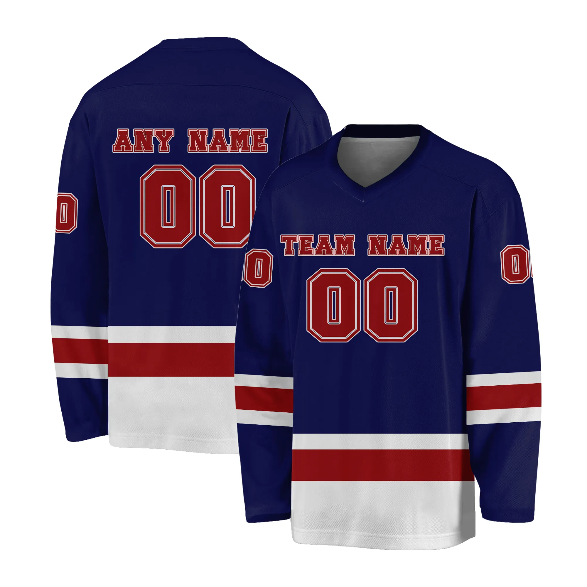 Custom Dark Blue Red-White Hockey Jersey