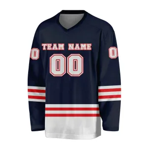 Custom Navy White-Red Hockey Jersey