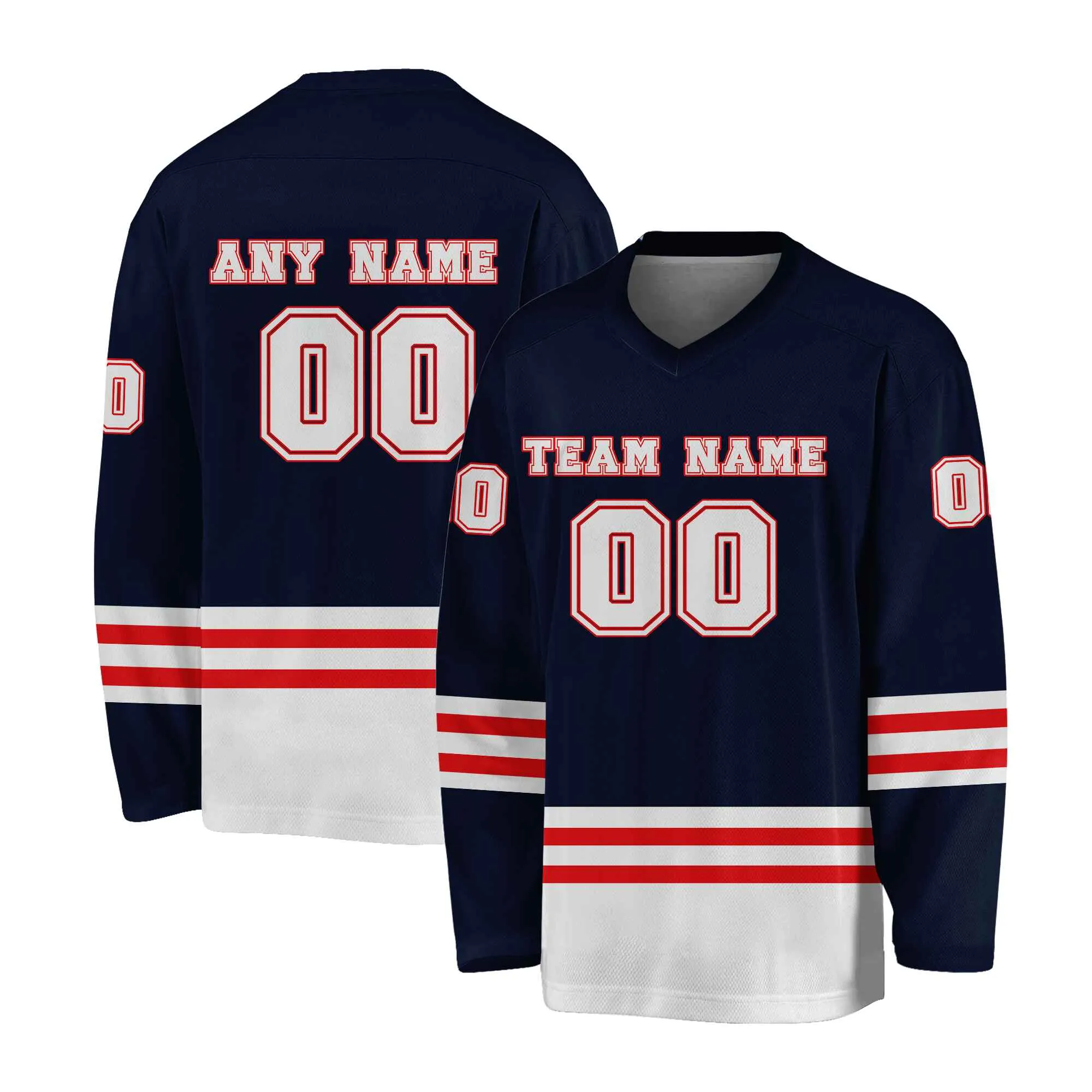 Custom Navy White-Red Hockey Jersey